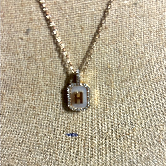Gold and Mother of Pearl with Crystal accents Initial H Pendant Necklace - Picture 1 of 3